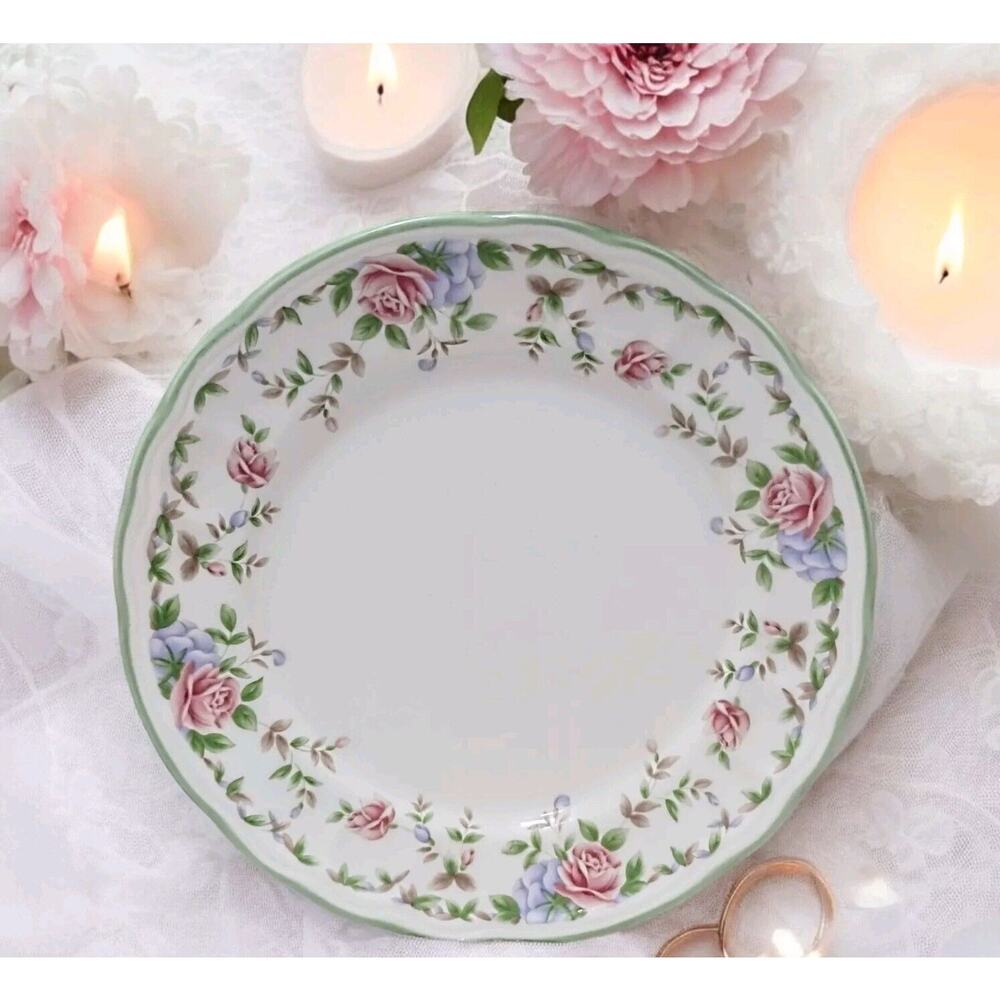 Epoch MORNING ROSE Salad Plate Floral Roses Green‎ Scalloped Cottage Replacement